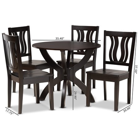 Baxton Studio Karla Modern and Contemporary Transitional Dark Brown Finished Wood 5-Piece Dining Set 177-11377-10902-Zoro